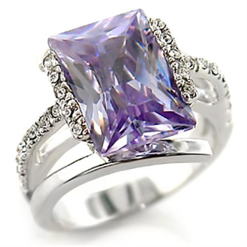 Rhodium Brass Ring with AAA Grade CZ in Light Amethyst