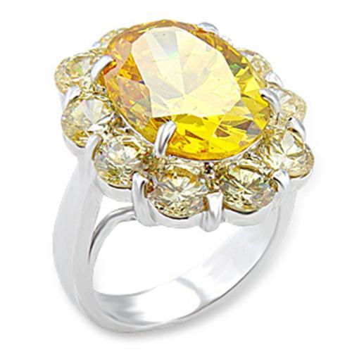 Rhodium Brass Ring with AAA Grade CZ in Topaz