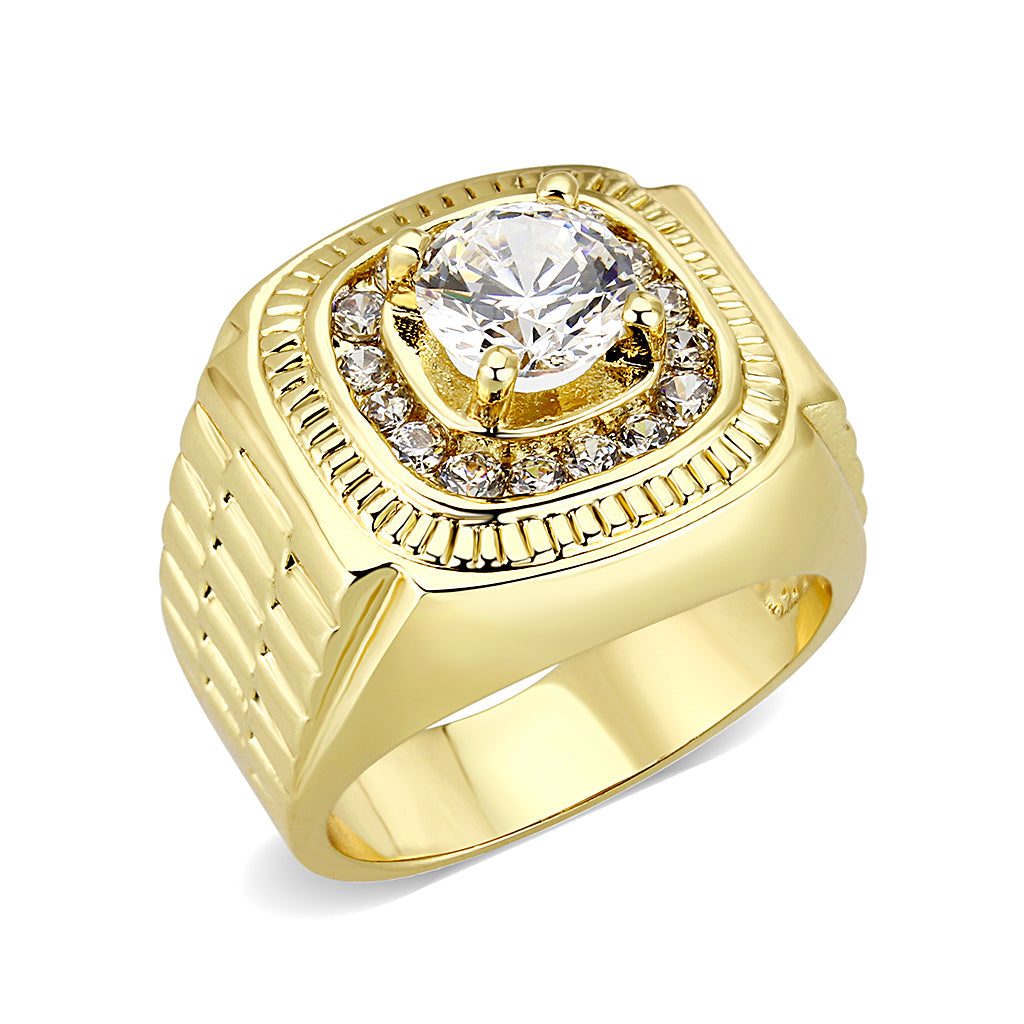 Brass Ring with CZ in Clear Gold Plated