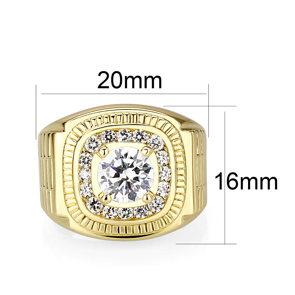 Brass Ring with CZ in Clear Gold Plated