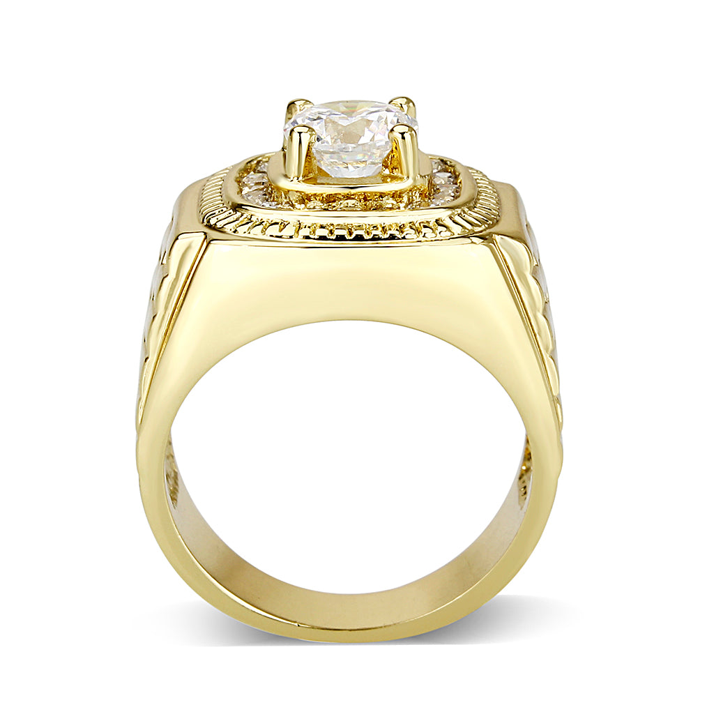 Brass Ring with CZ in Clear Gold Plated