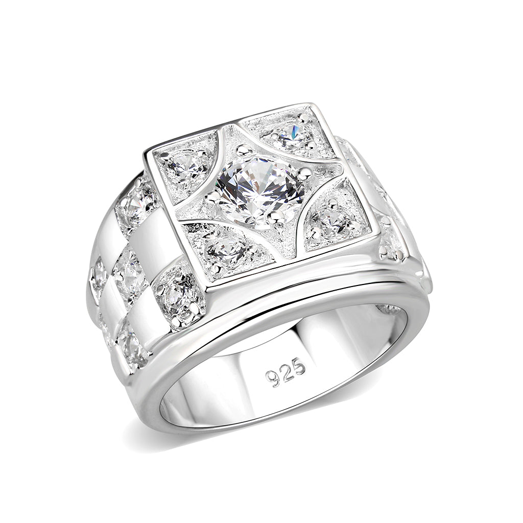 Rhodium Plated Brass Ring with Clear CZ