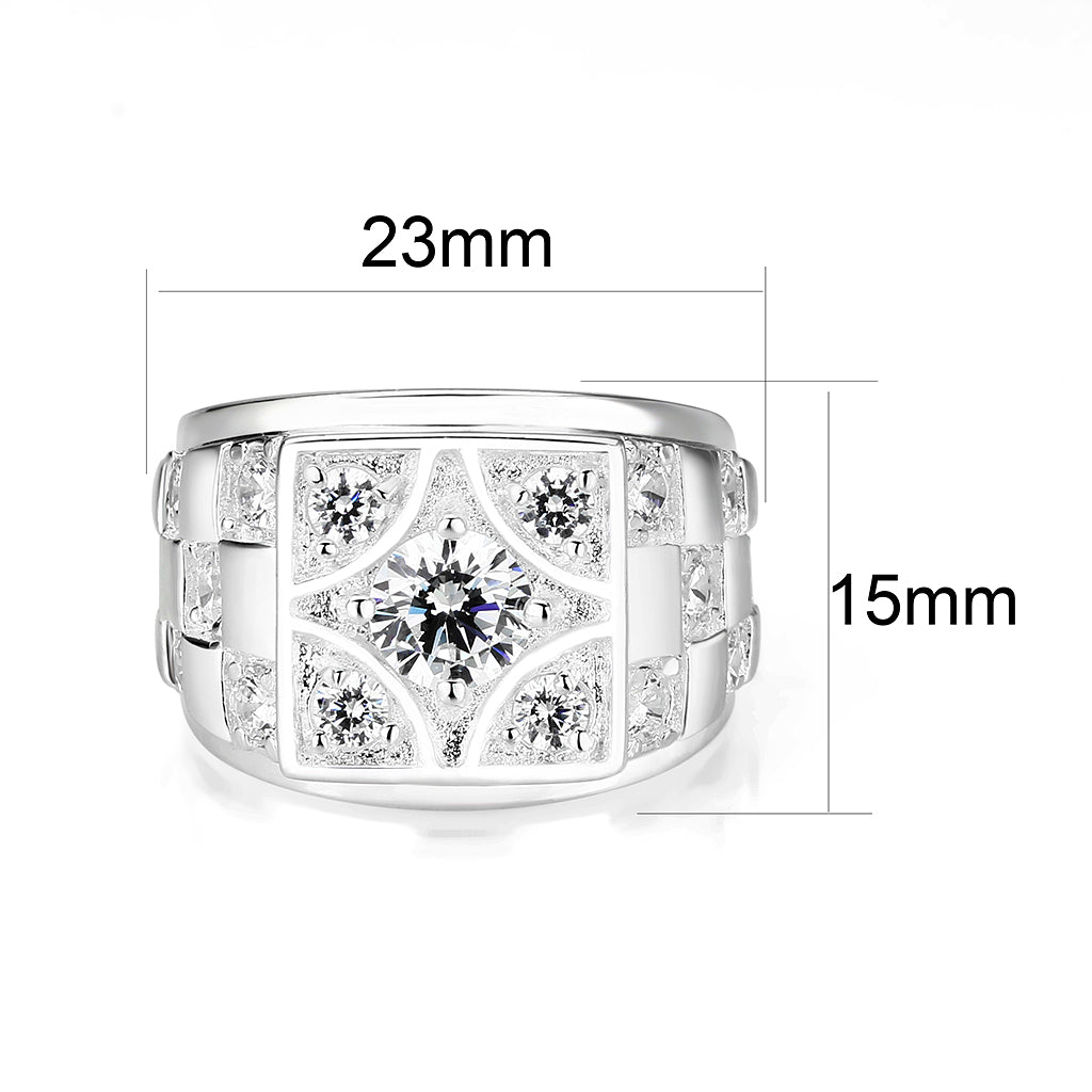 Rhodium Plated Brass Ring with Clear CZ