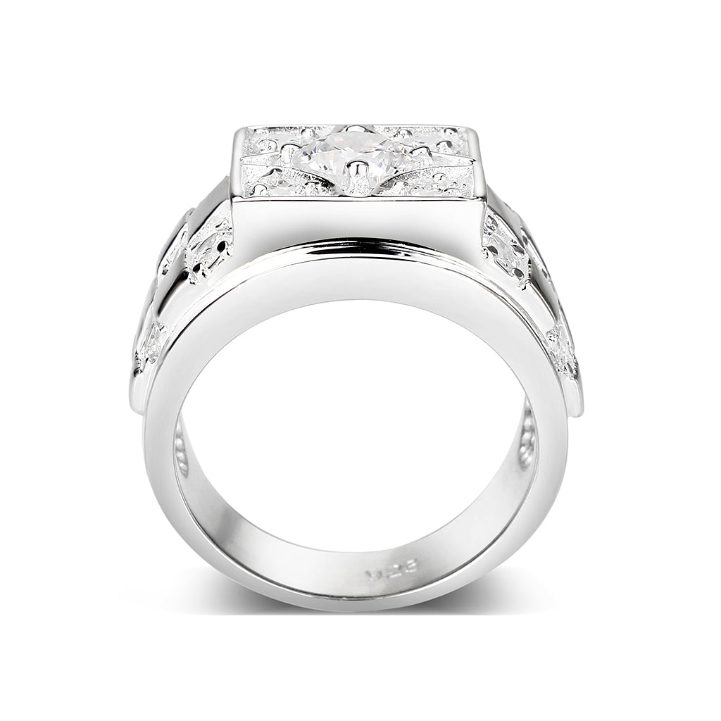 Rhodium Plated Brass Ring with Clear CZ