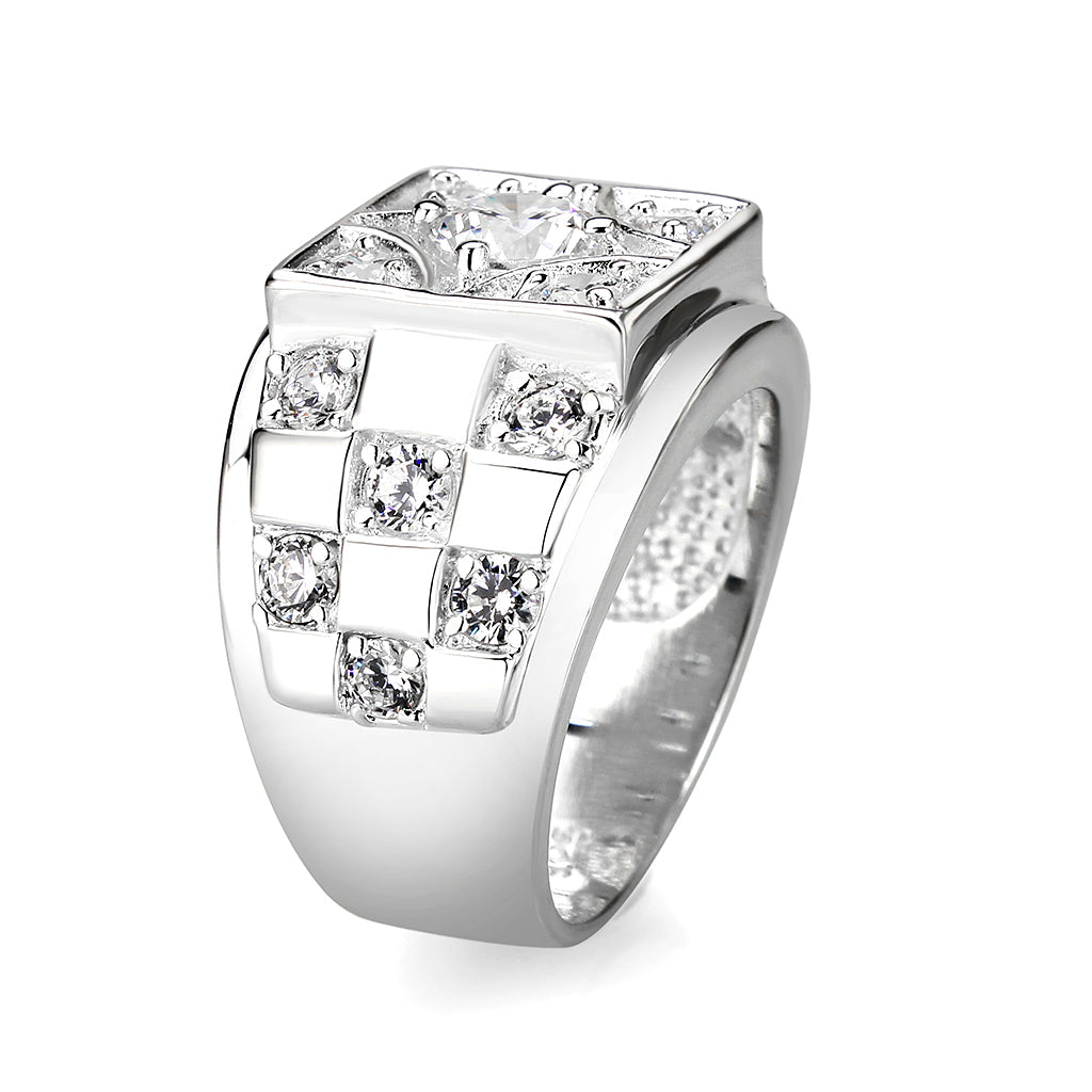 Rhodium Plated Brass Ring with Clear CZ