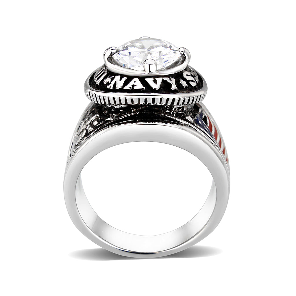 Rhodium Plated Brass Ring with Clear CZ