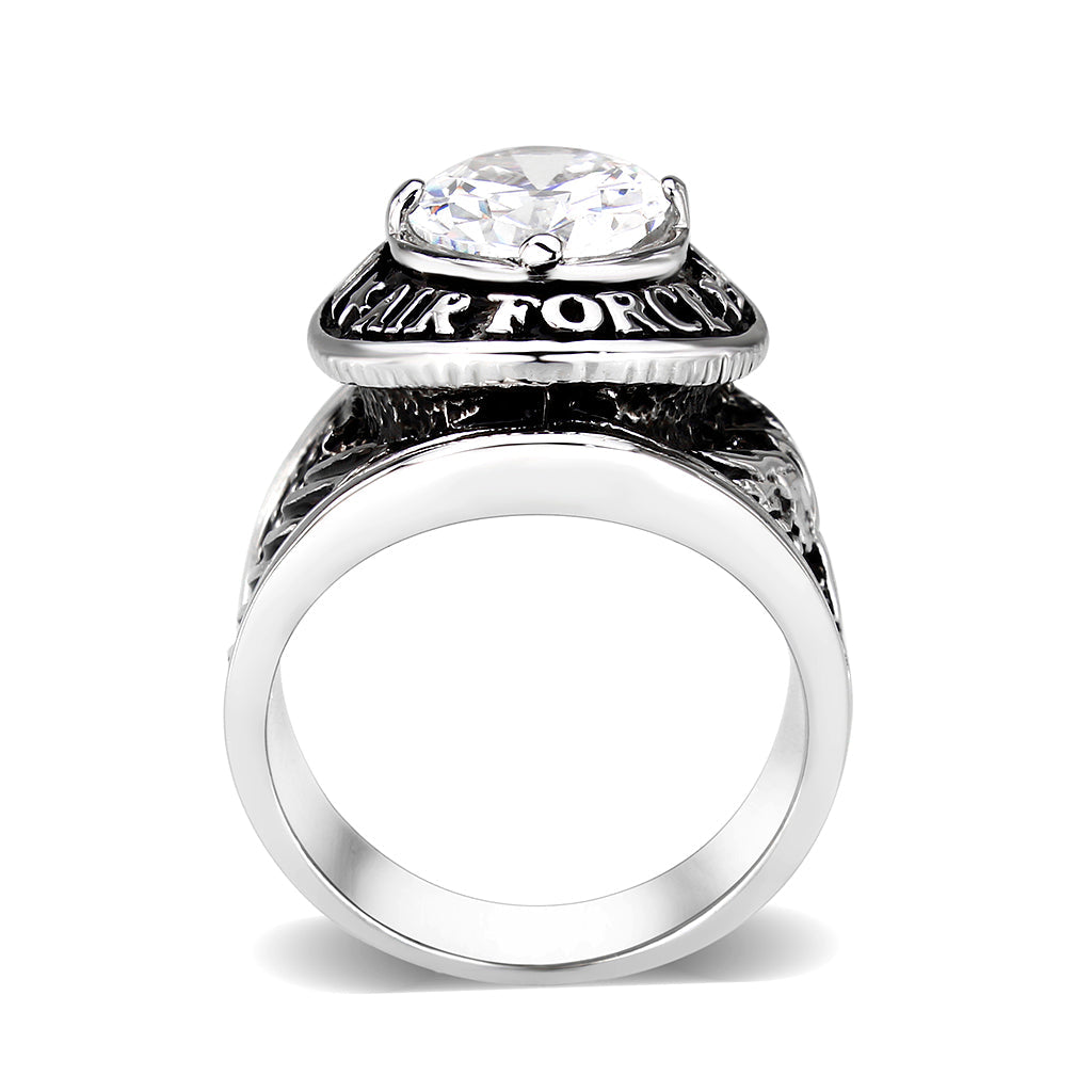 Rhodium Plated Brass Ring with Clear CZ
