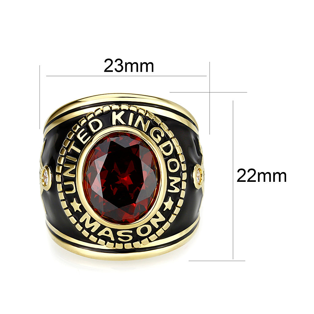 IP Gold(Ion Plating) Brass Ring with Synthetic Glass In Siam Color