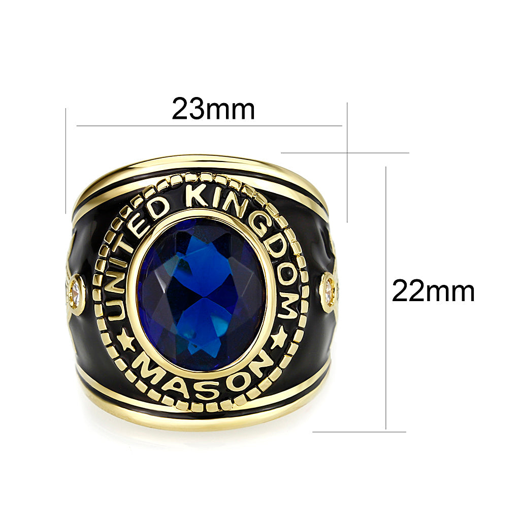 IP Gold(Ion Plating) Brass Ring with Synthetic Glass In Dark Blue Color