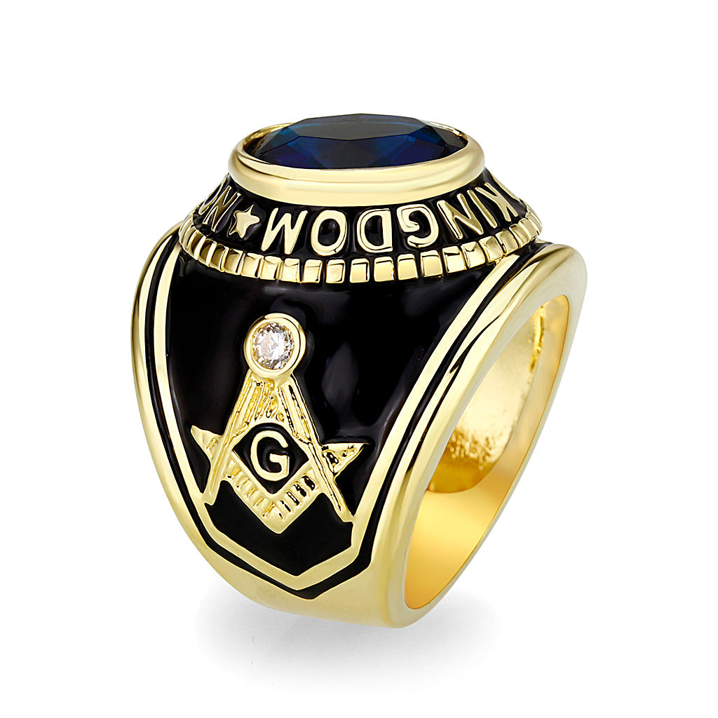 IP Gold(Ion Plating) Brass Ring with Synthetic Glass In Dark Blue Color