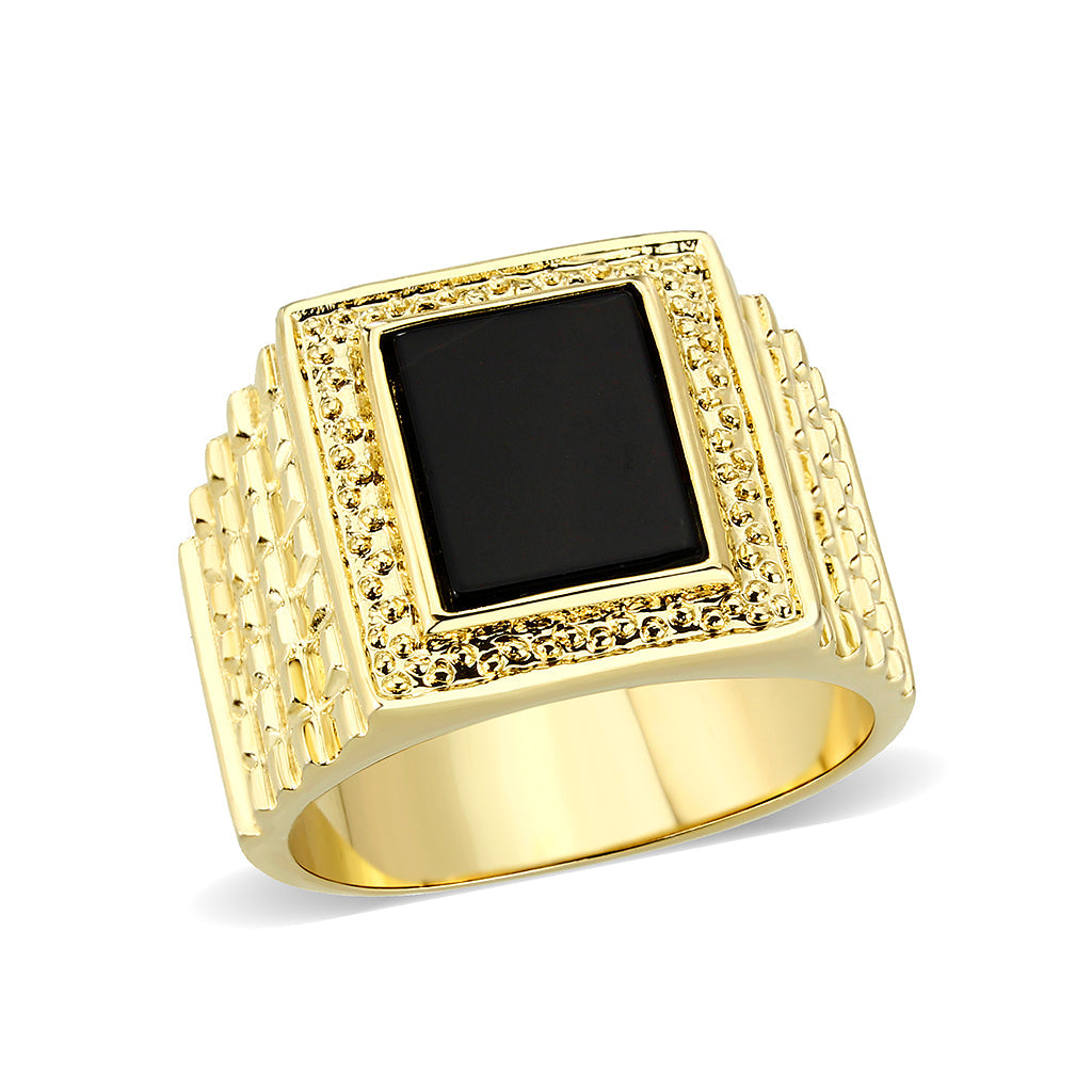 IP Gold(Ion Plating )Brass Ring with Onyx