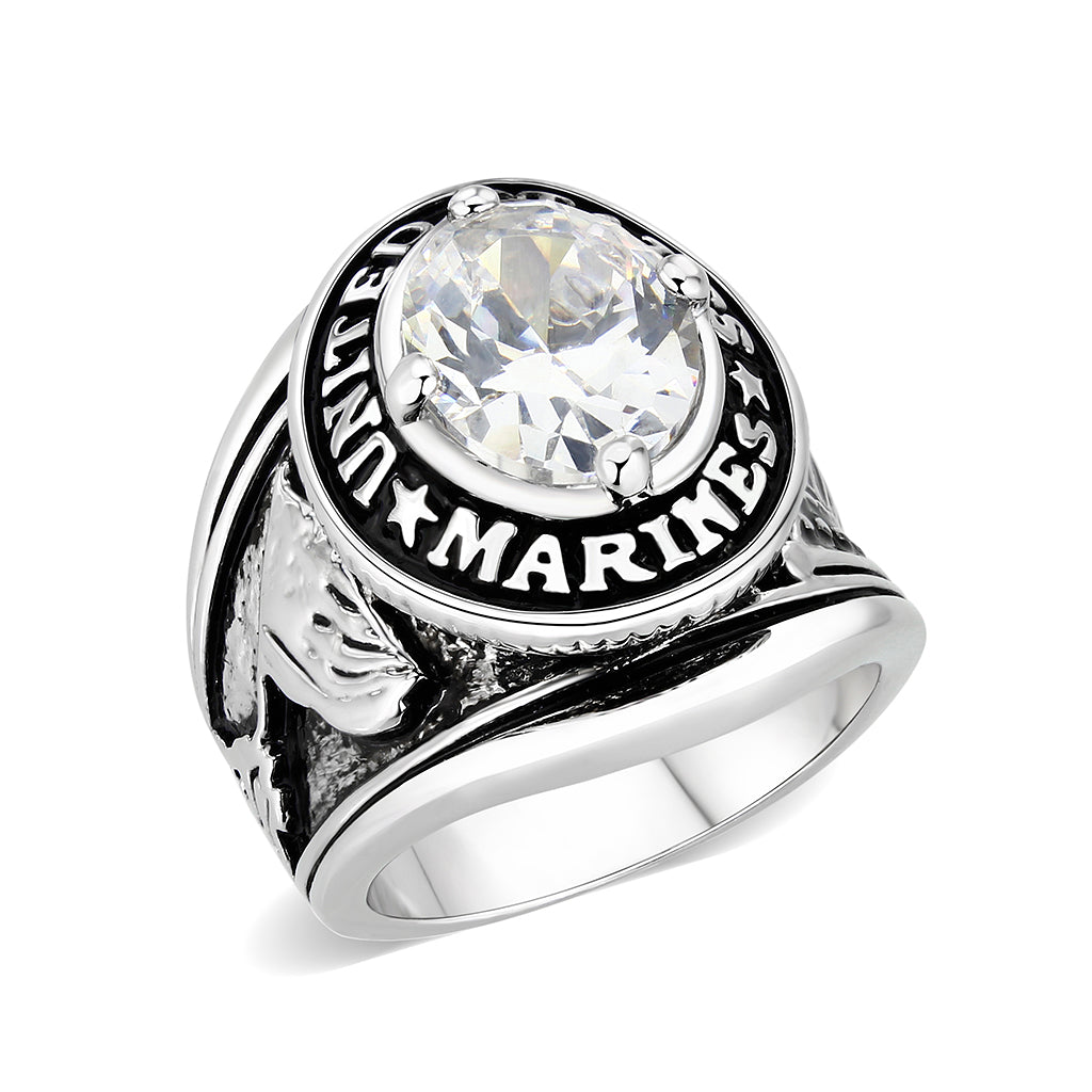 United States Marines Rhodium Plated Ring with Clear CZ