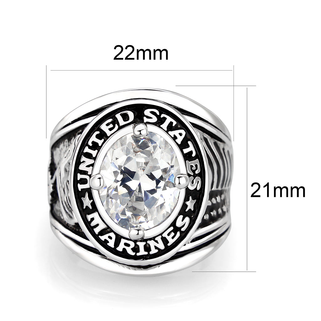 United States Marines Rhodium Plated Ring with Clear CZ