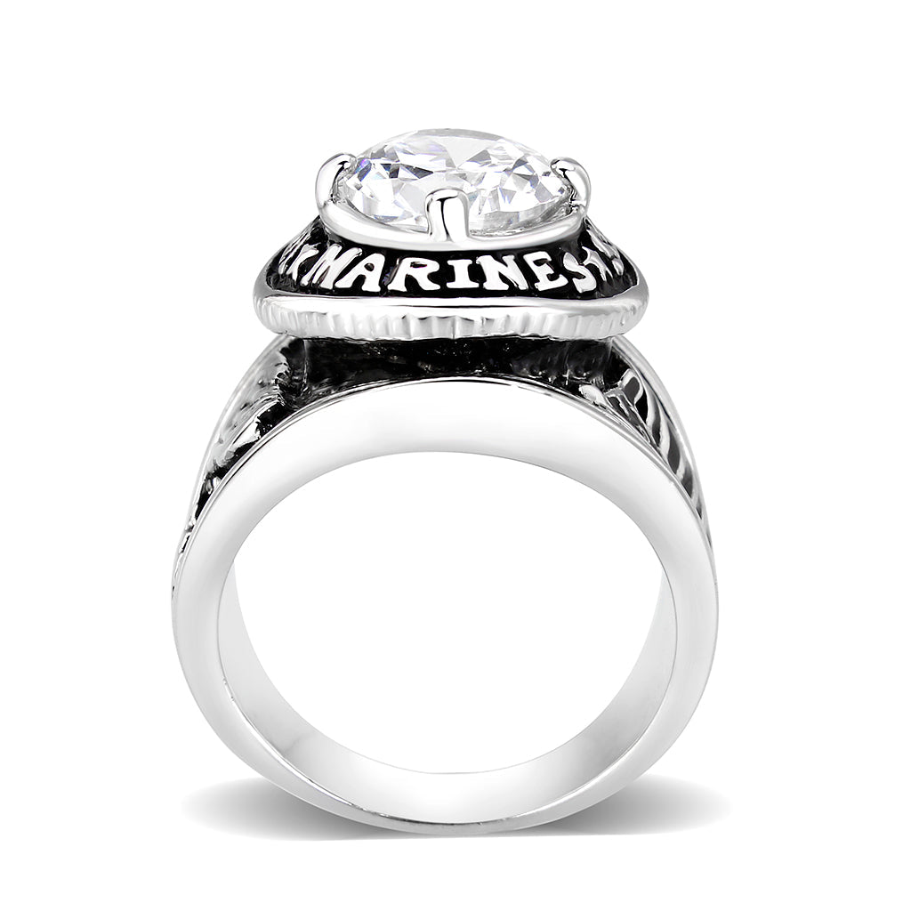 United States Marines Rhodium Plated Ring with Clear CZ
