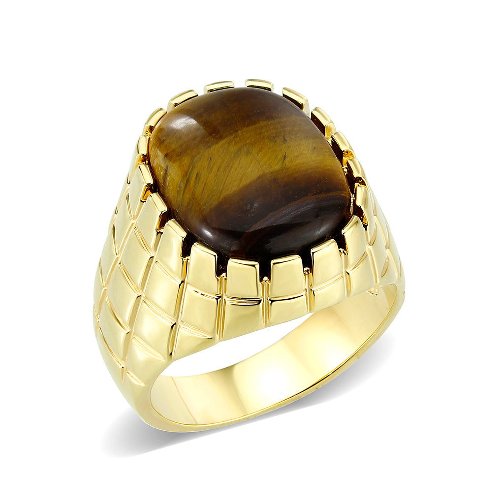 IP Gold(Ion Plating )Brass Ring with Tiger Eye