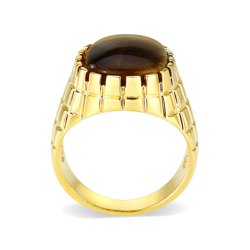 IP Gold(Ion Plating )Brass Ring with Tiger Eye