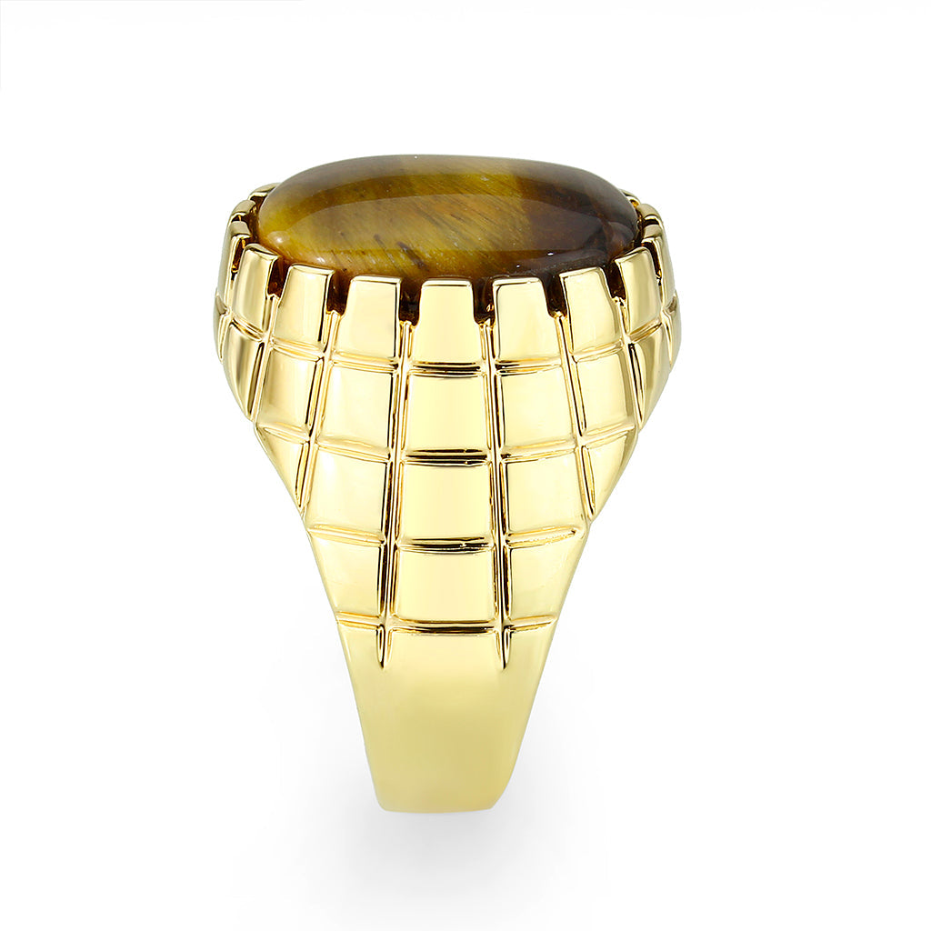 IP Gold(Ion Plating )Brass Ring with Tiger Eye