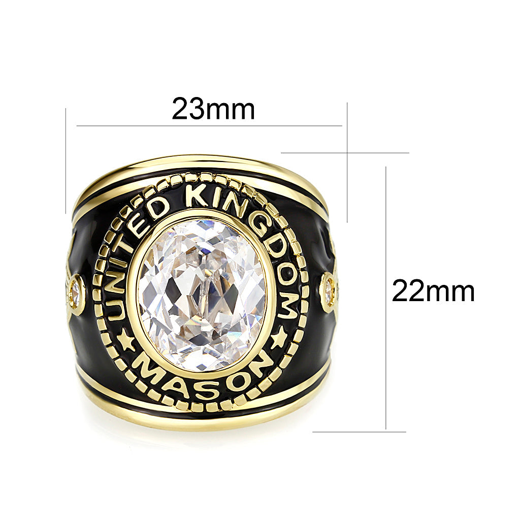 IP Gold(Ion Plating) Brass Ring with Synthetic Glass In Clear Color