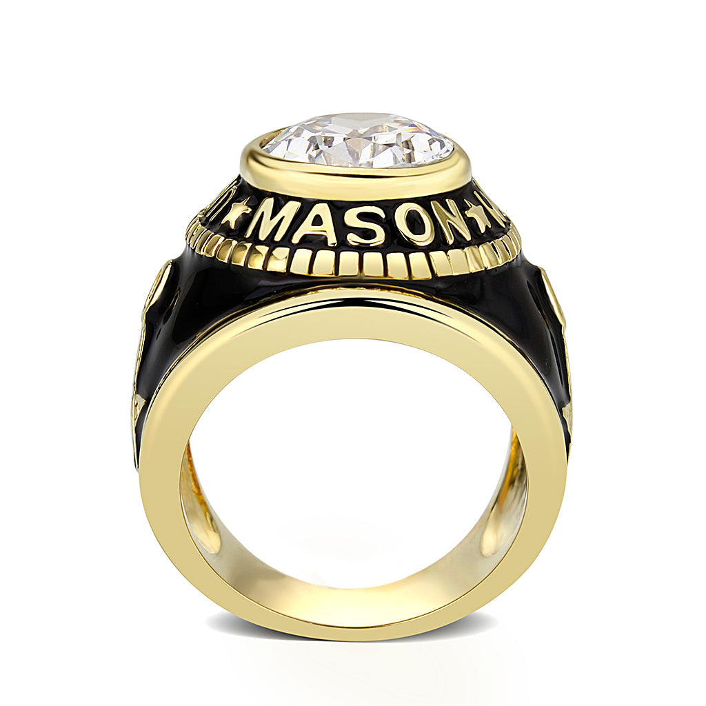 IP Gold(Ion Plating) Brass Ring with Synthetic Glass In Clear Color