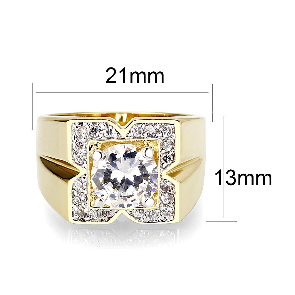 Ion Gold Plating Brass Ring with AAA Grade CZ in Clear