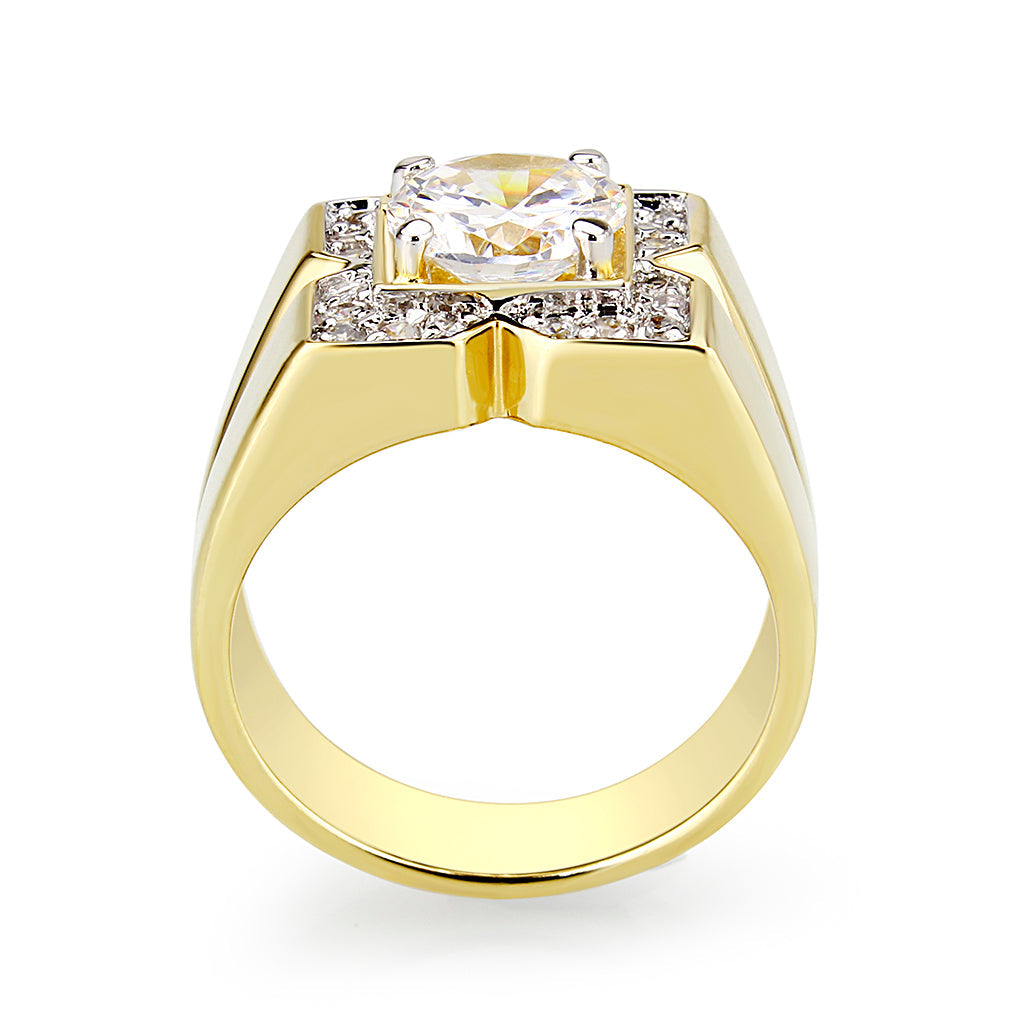 Ion Gold Plating Brass Ring with AAA Grade CZ in Clear