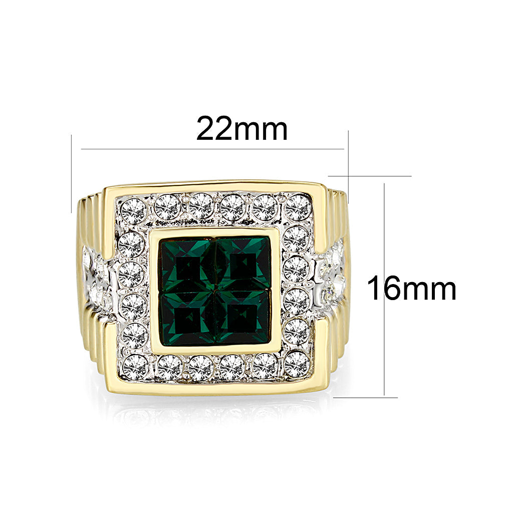 Ion Gold Plating Brass Ring with Synthetic Glass in Green