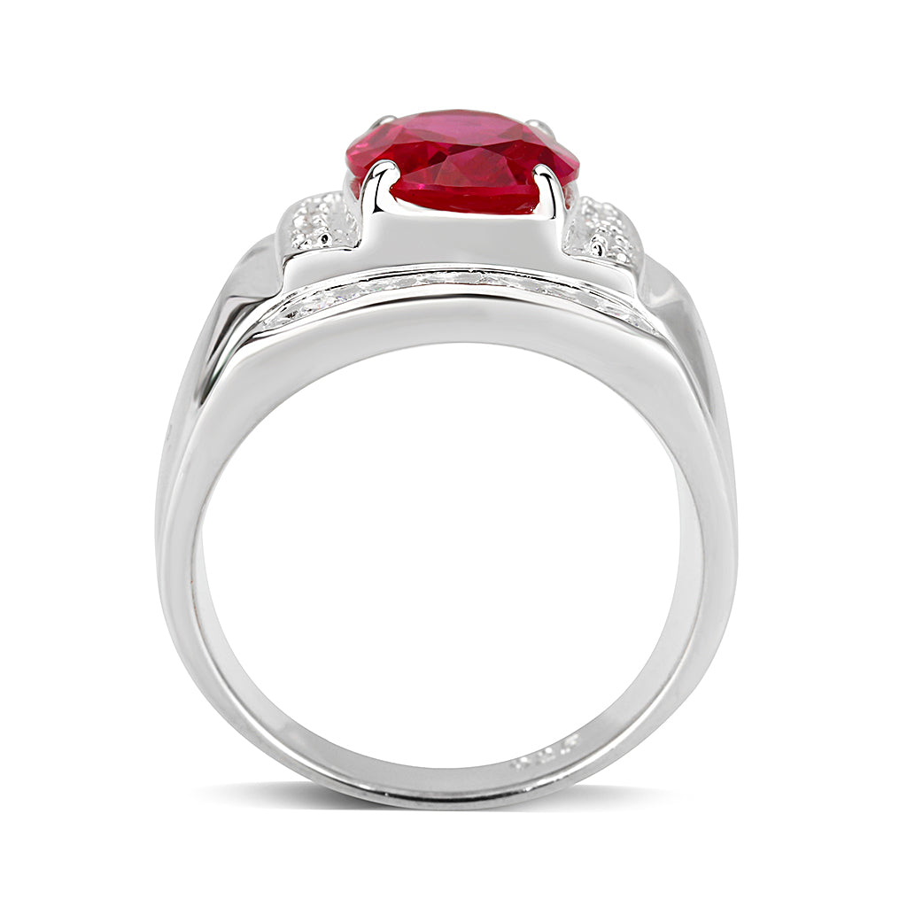 Sterling Silver Ring with CZ in Red No Plated