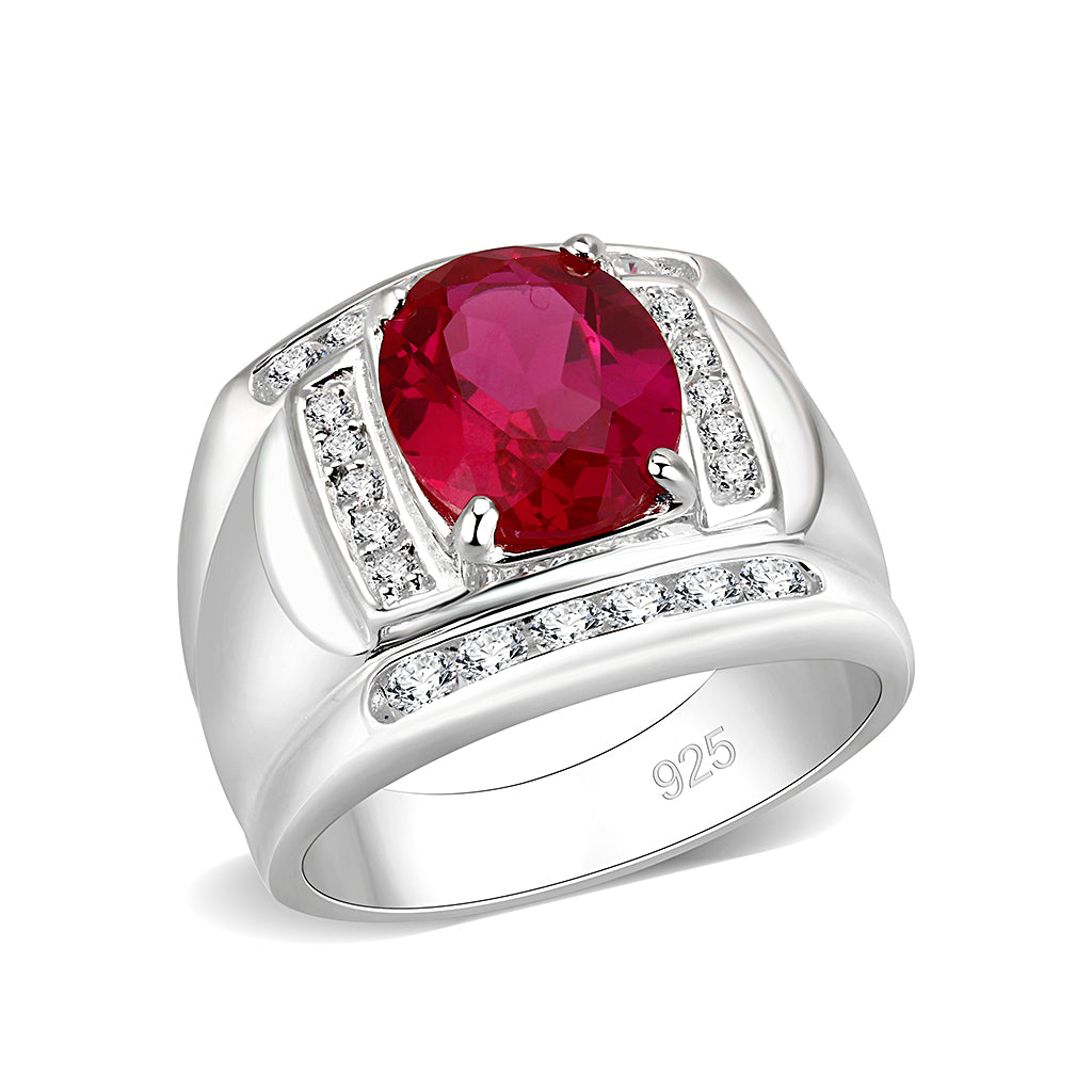Sterling Silver Ring with CZ in Red No Plated