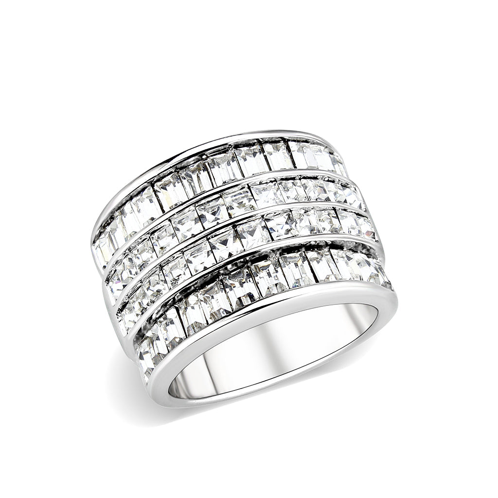 Rhodium Brass Ring with Top Grade Crystal in Clear