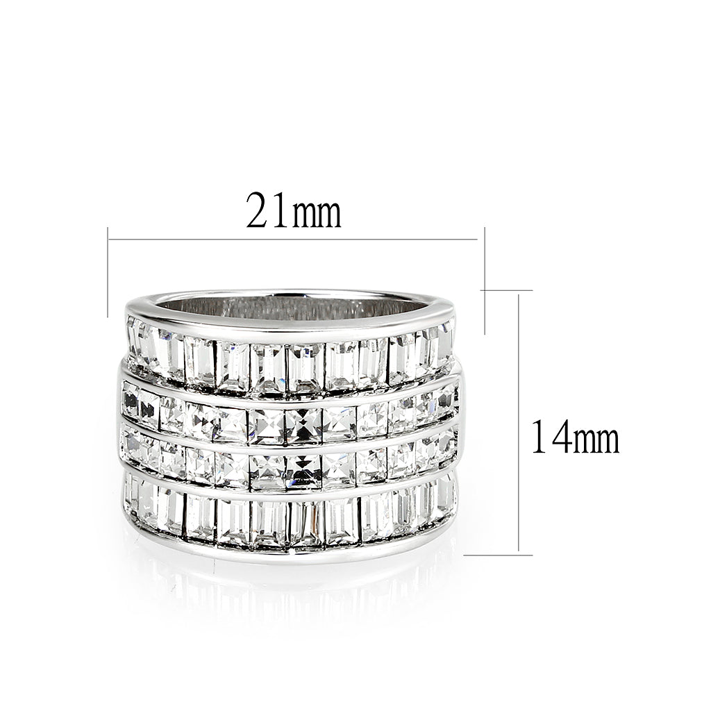 Rhodium Brass Ring with Top Grade Crystal in Clear