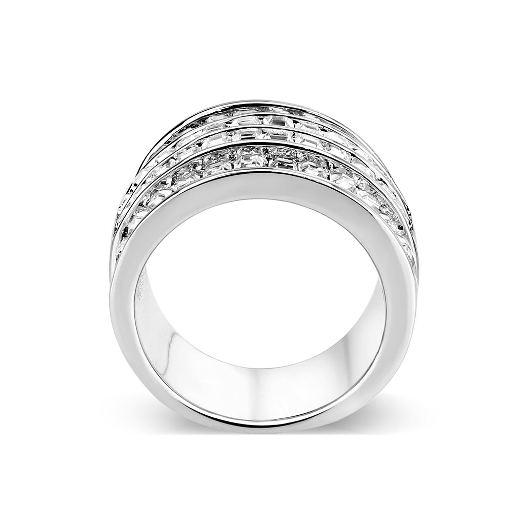 Rhodium Brass Ring with Top Grade Crystal in Clear