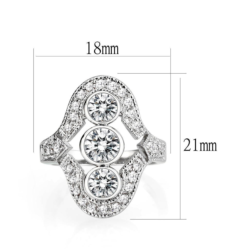 Rhodium Brass Ring with CZ in Clear