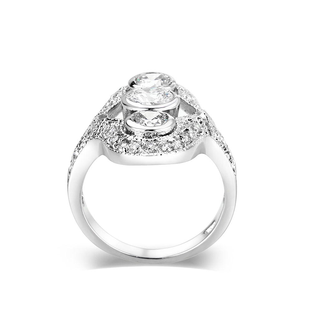 Rhodium Brass Ring with CZ in Clear