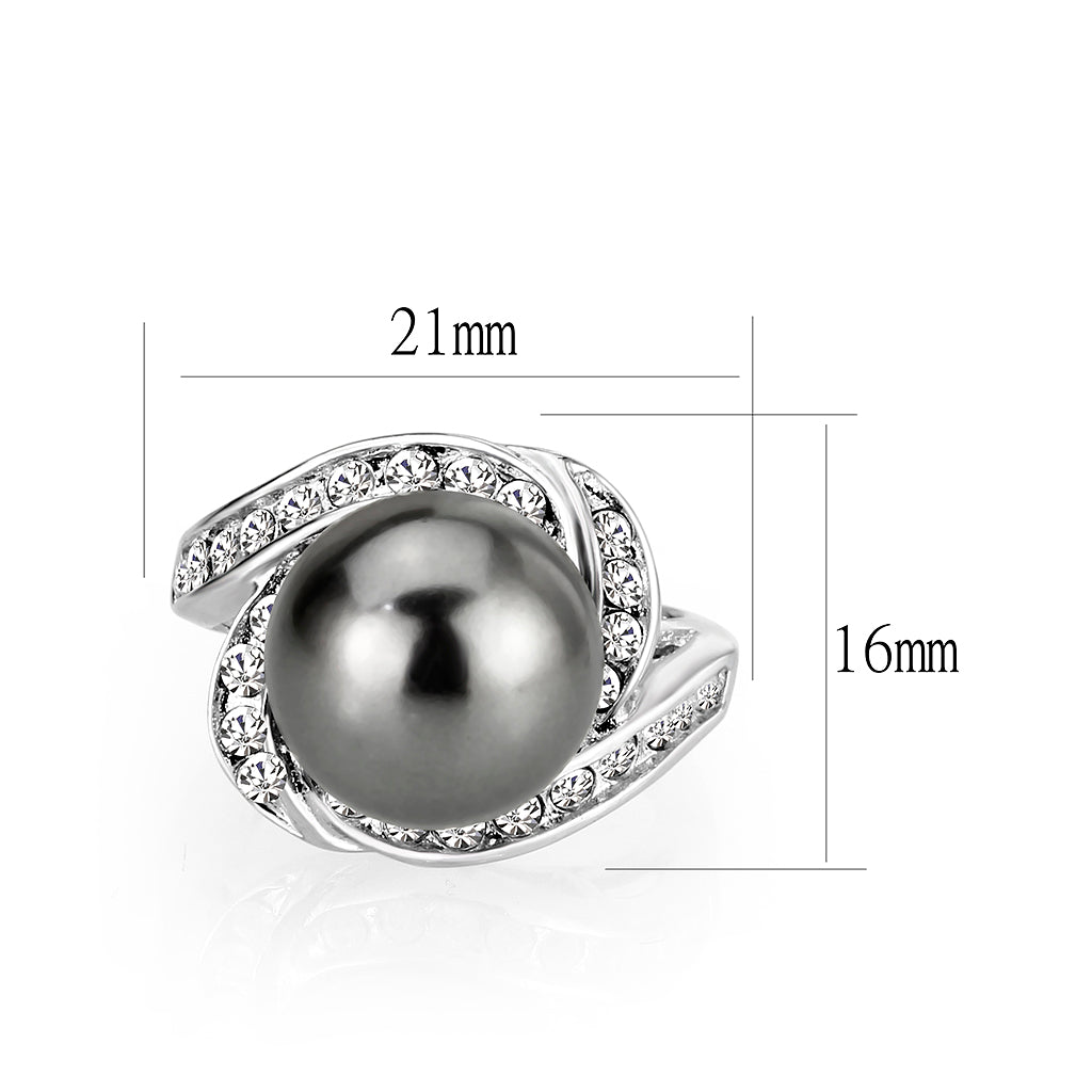 Rhodium Brass Ring with Pearl In Black