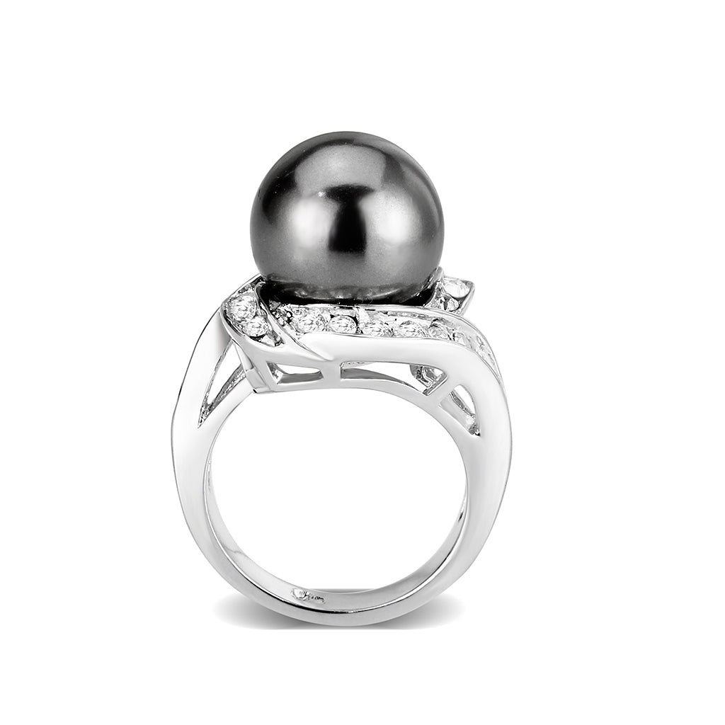 Rhodium Brass Ring with Pearl In Black