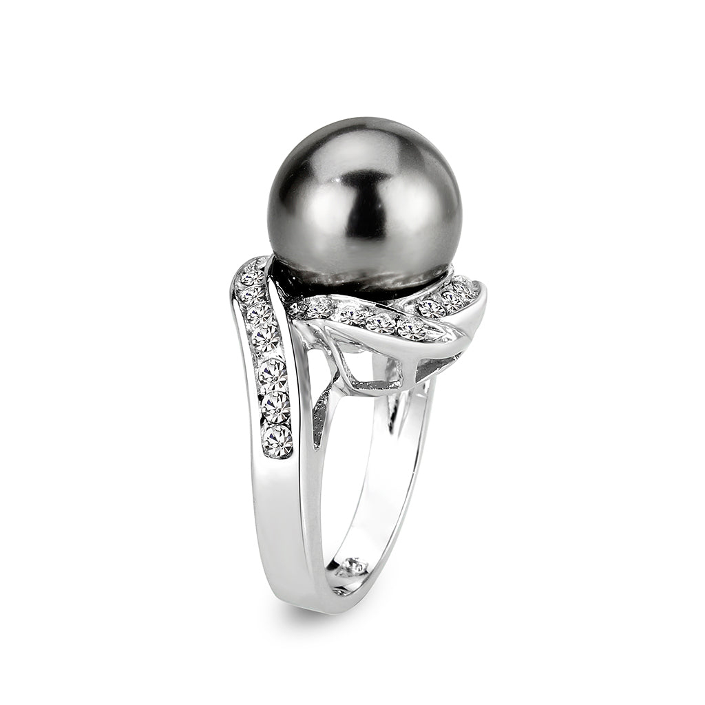 Rhodium Brass Ring with Pearl In Black