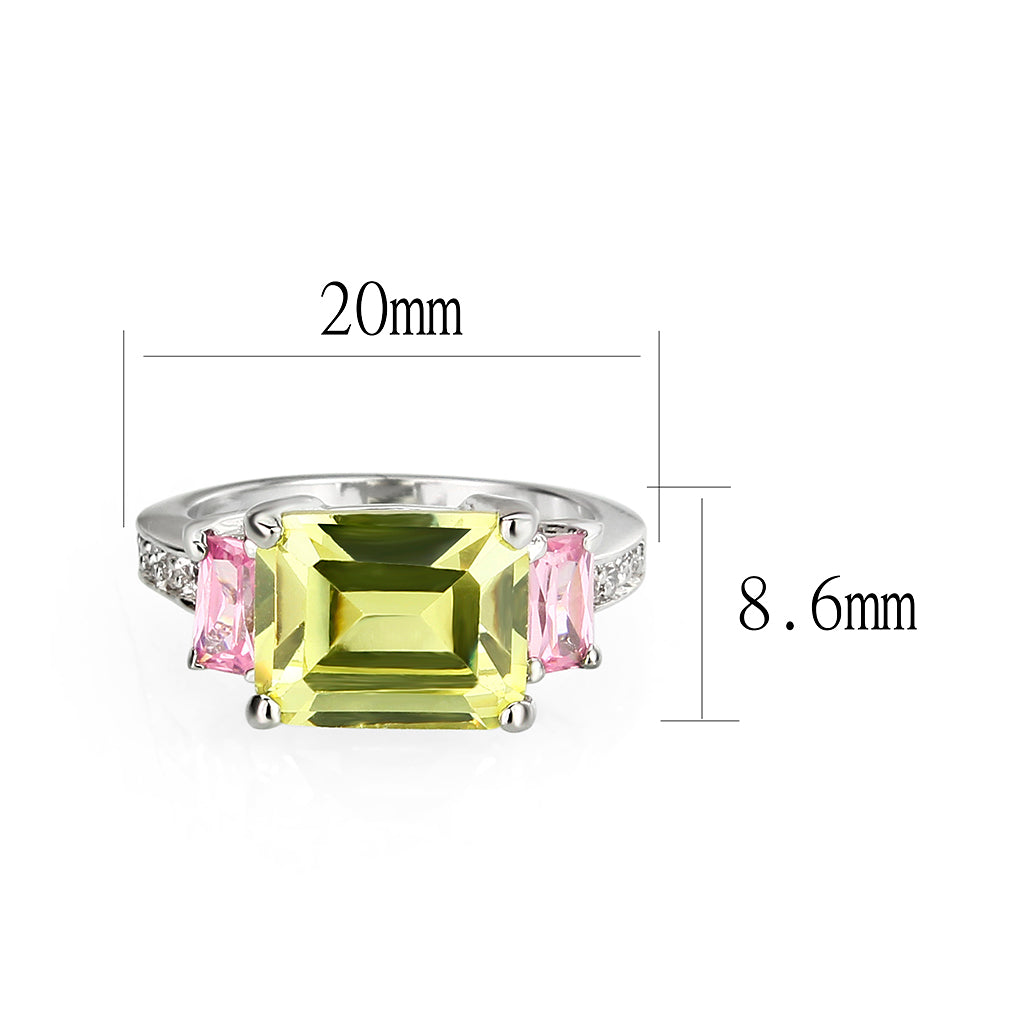 Rhodium Brass Ring with CZ In Apple Green