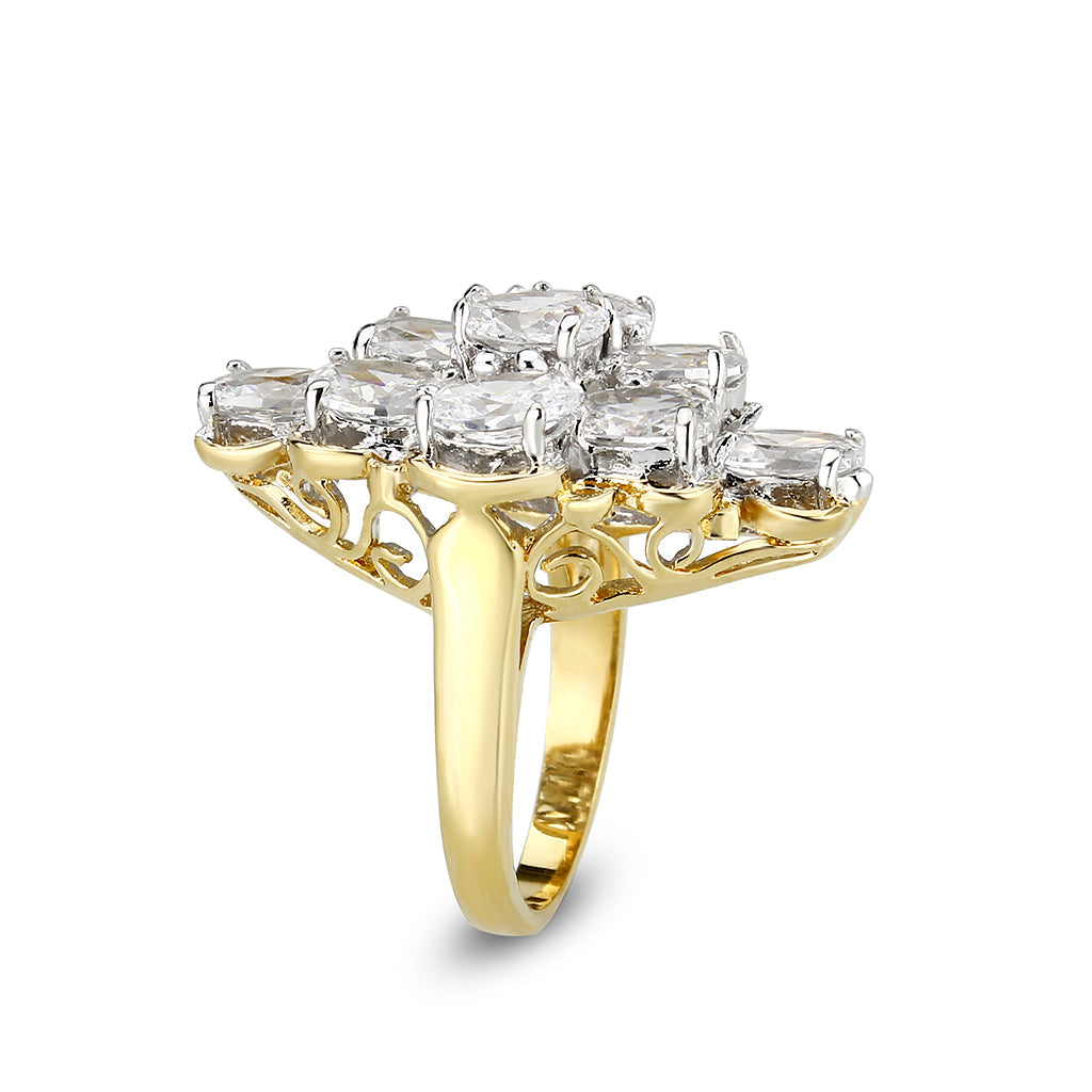 IP Gold Plated Ring with CZ In Clear