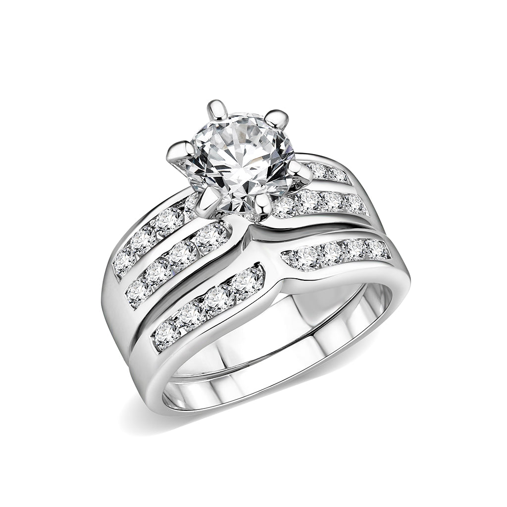 Rhodium Plated Ring with CZ In Clear