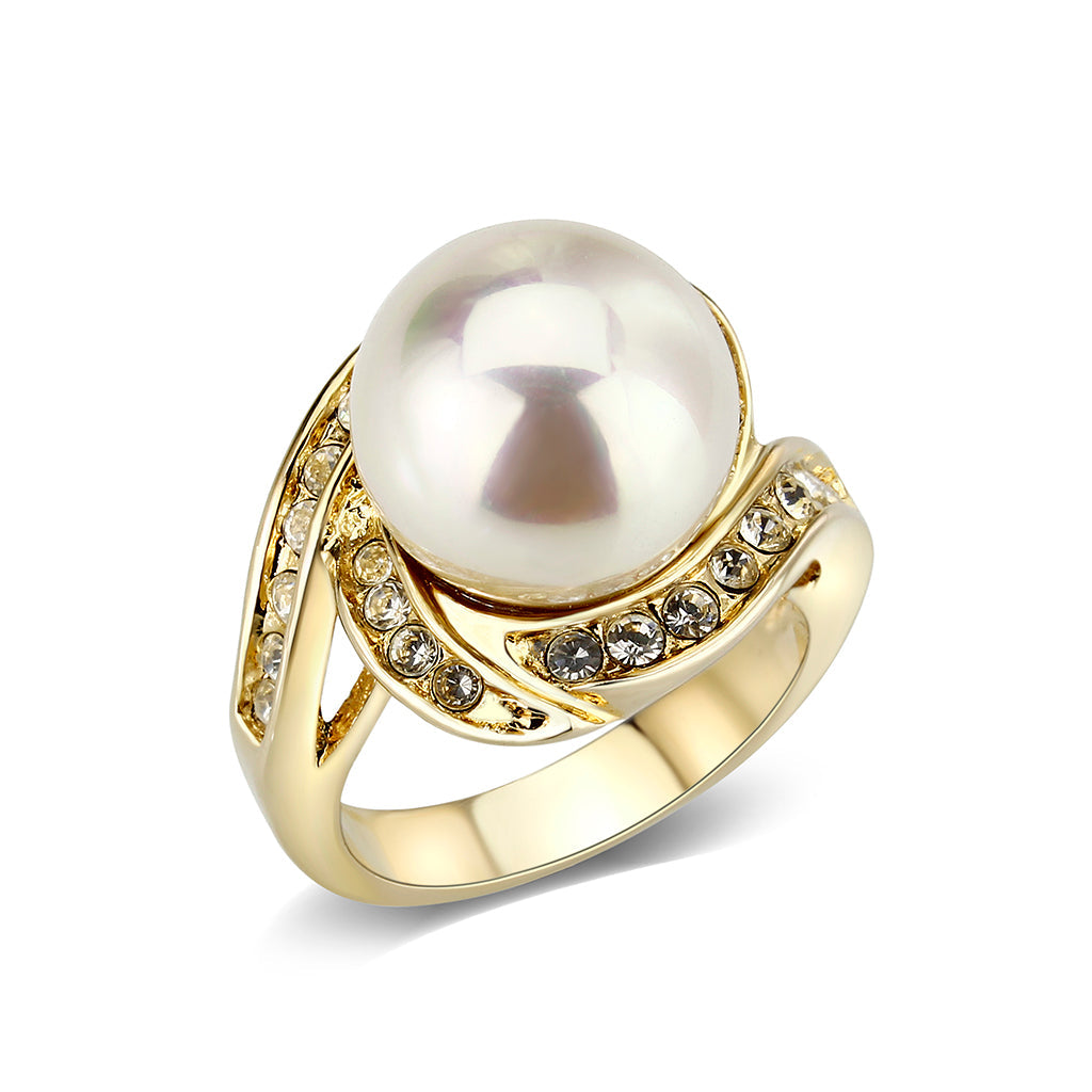 IP Gold Plated Ring with Peral In White