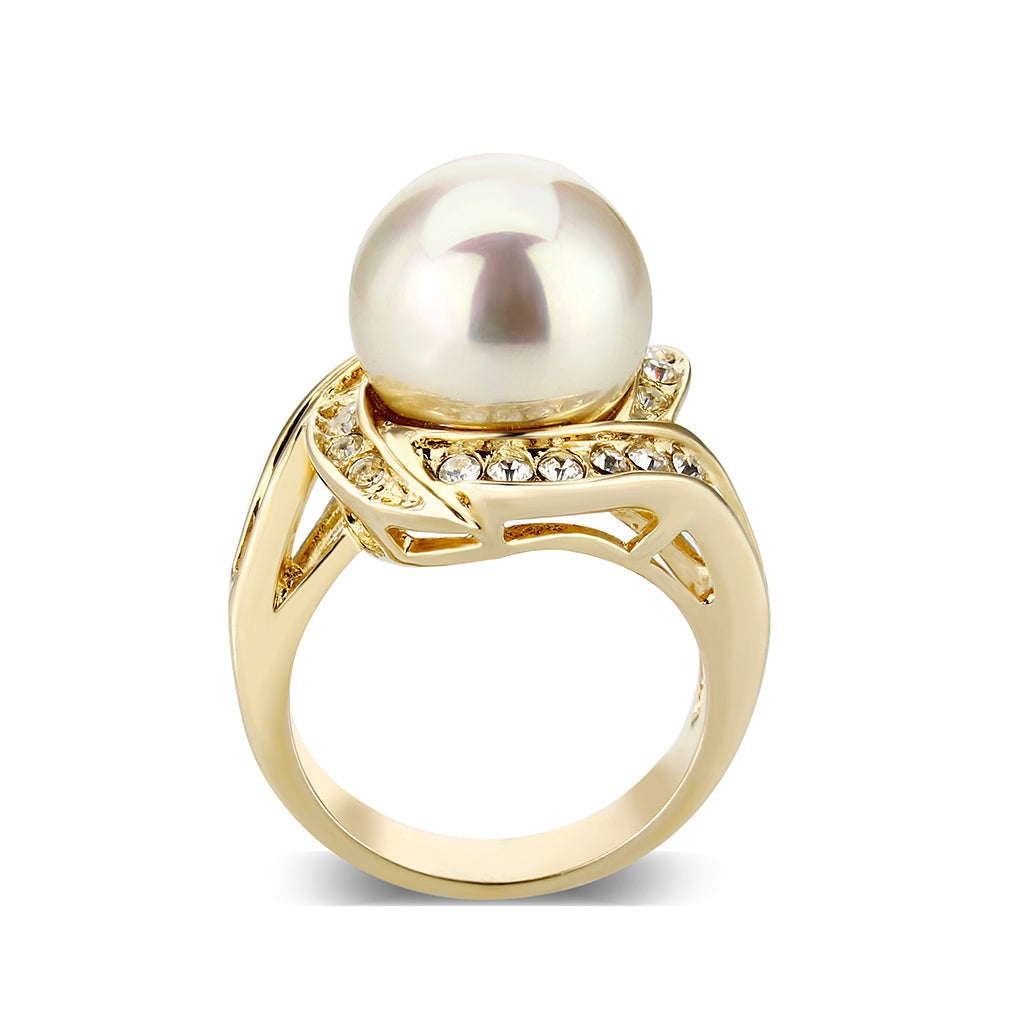 IP Gold Plated Ring with Peral In White