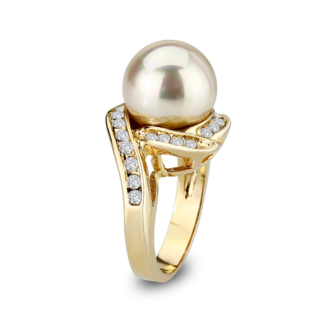 IP Gold Plated Ring with Peral In White