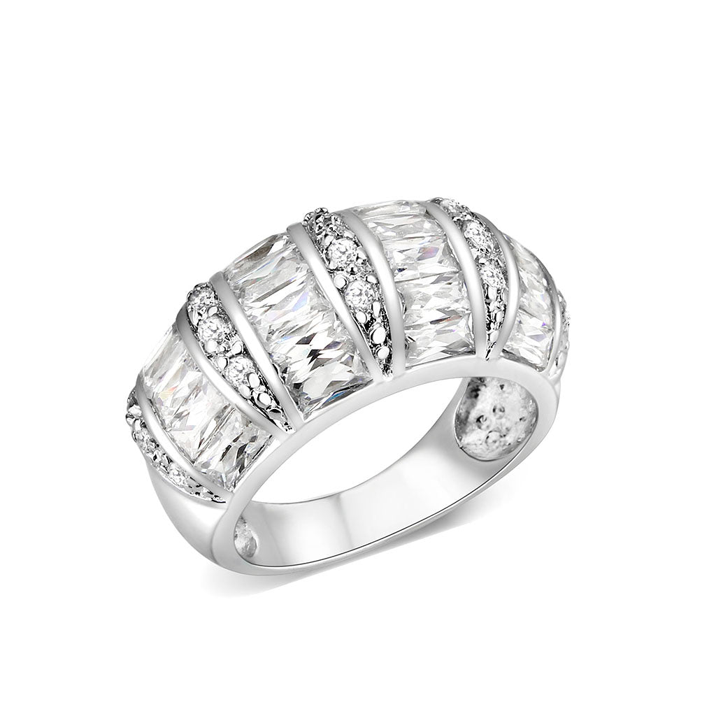 Rhodium Plated Ring with Crystal Glass In Clear