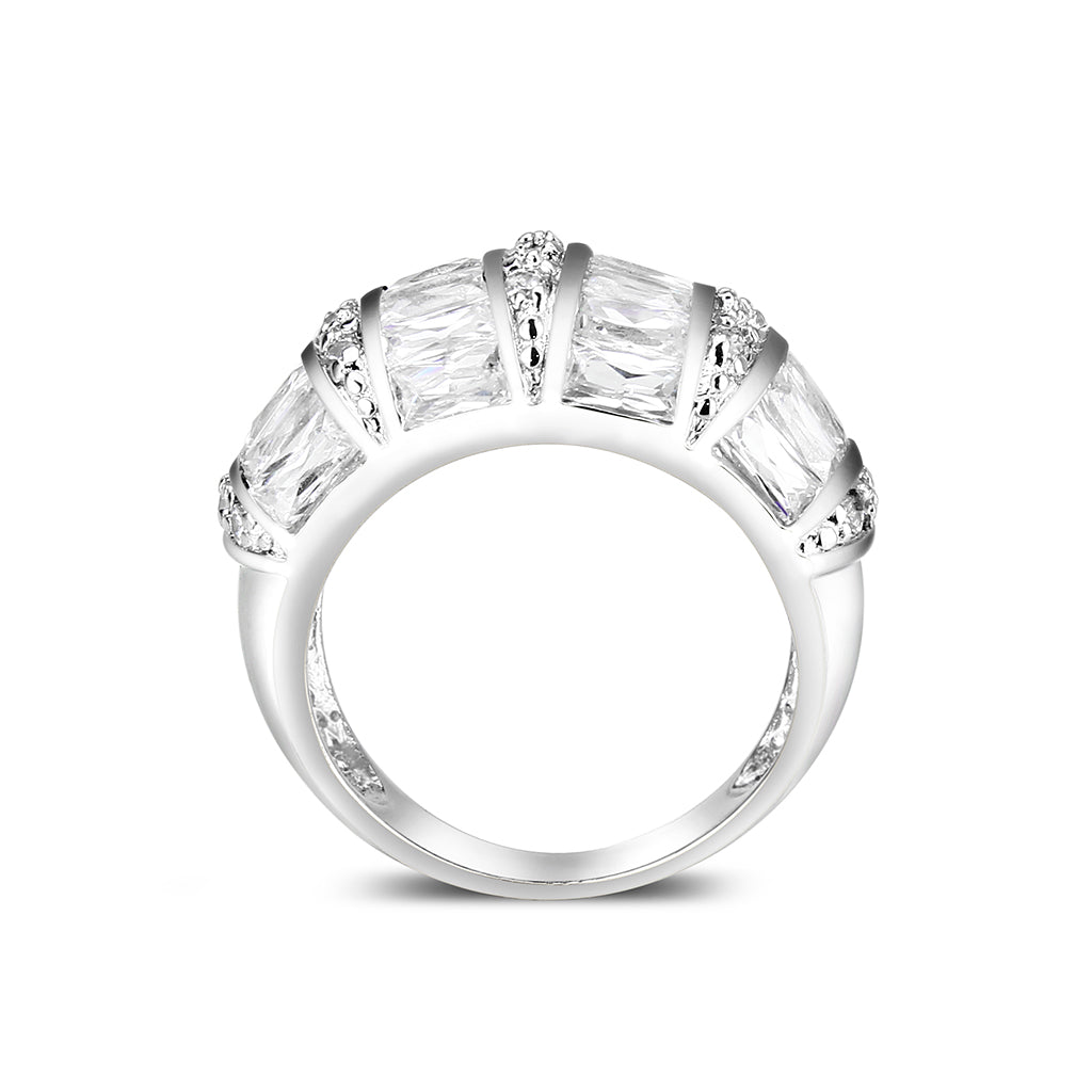 Rhodium Plated Ring with Crystal Glass In Clear