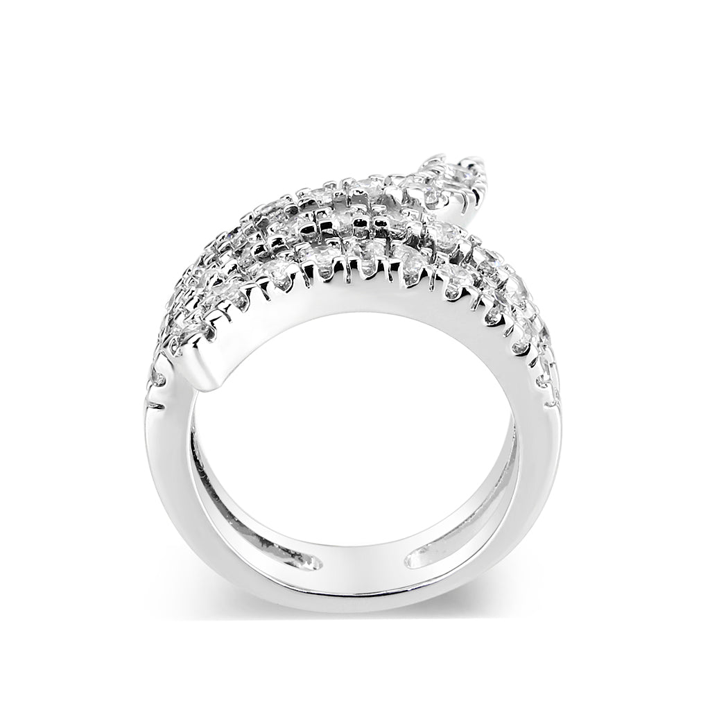 Rhodium Plated Ring with Crystal Glass In Clear
