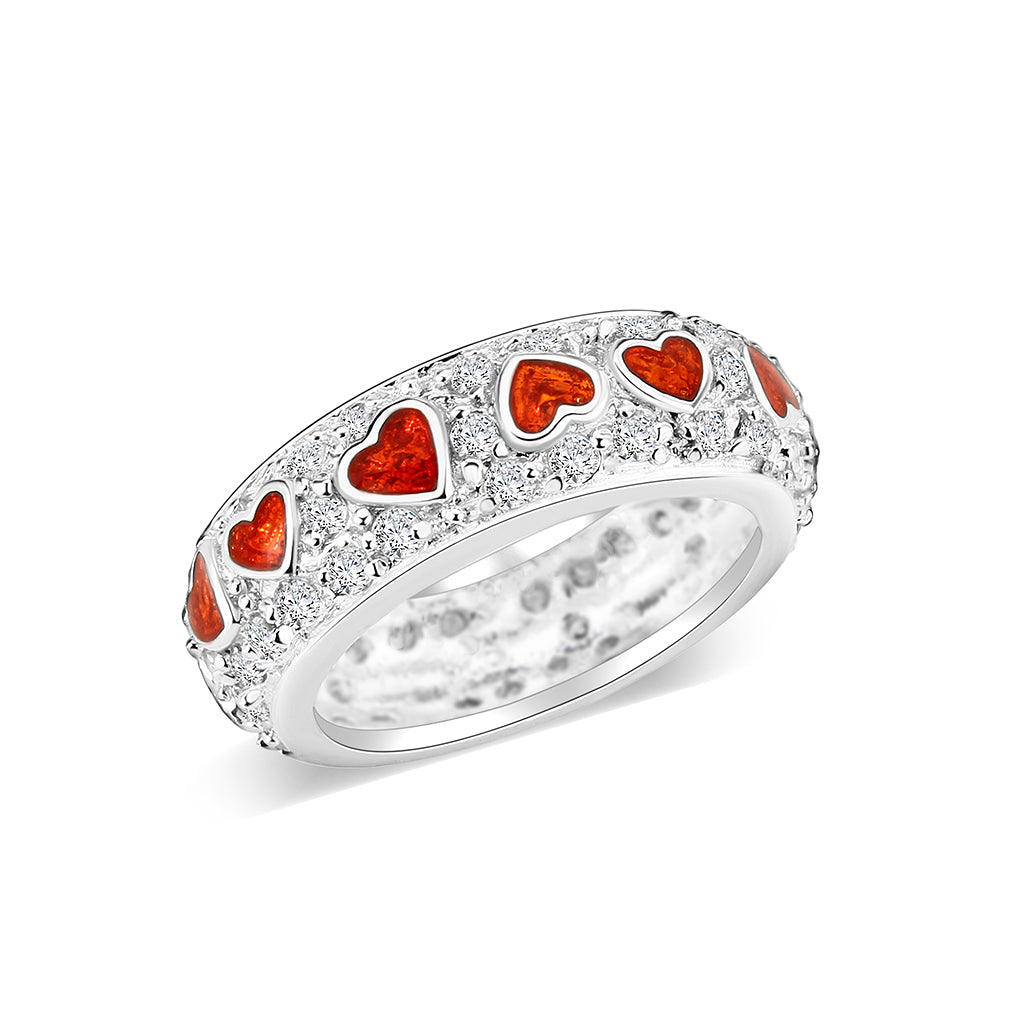 Rhodium Plated Ring with Crystal Glass In Red