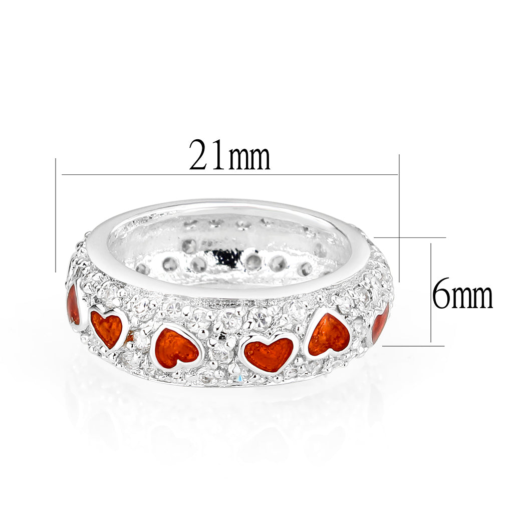 Rhodium Plated Ring with Crystal Glass In Red