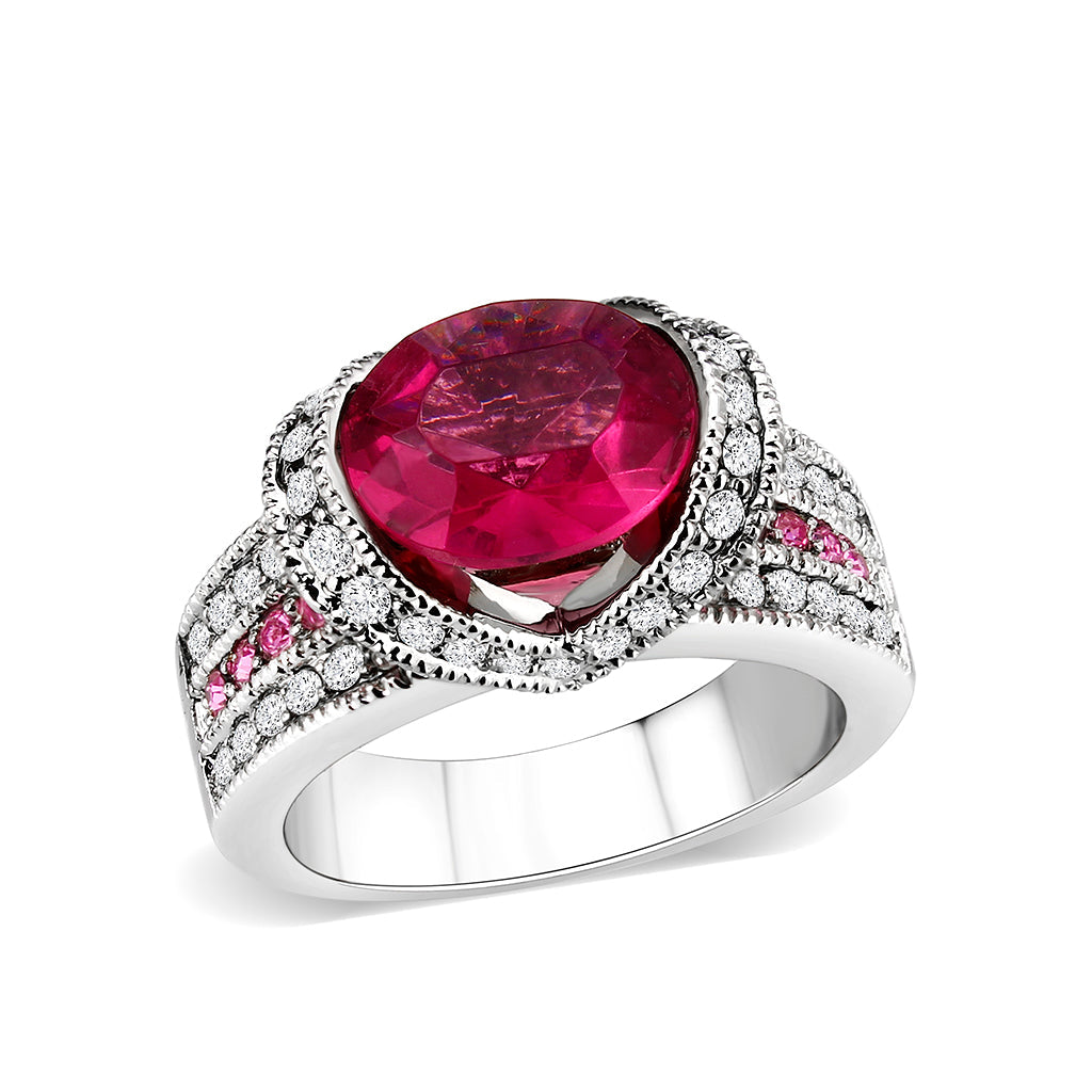 Rhodium Brass Ring with CZ in Red
