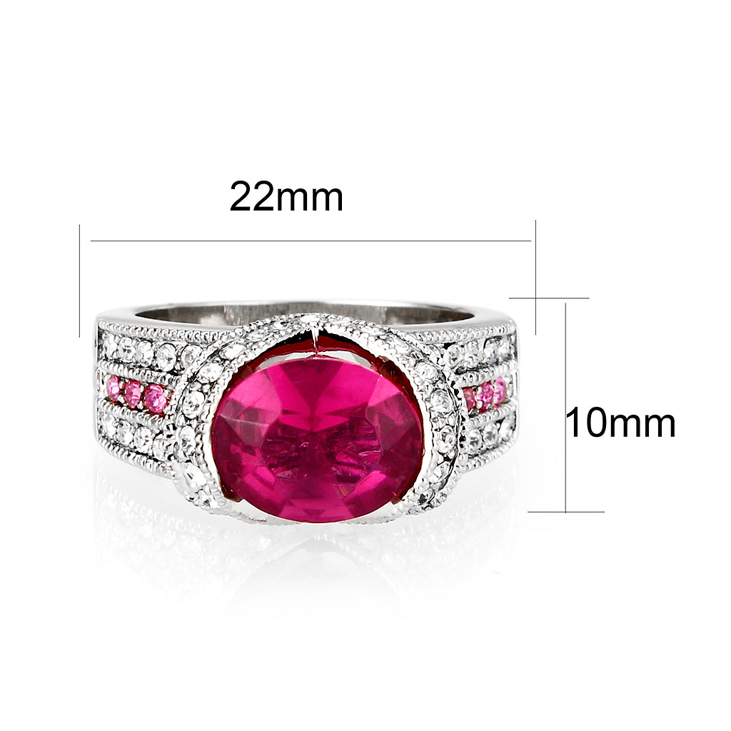 Rhodium Brass Ring with CZ in Red