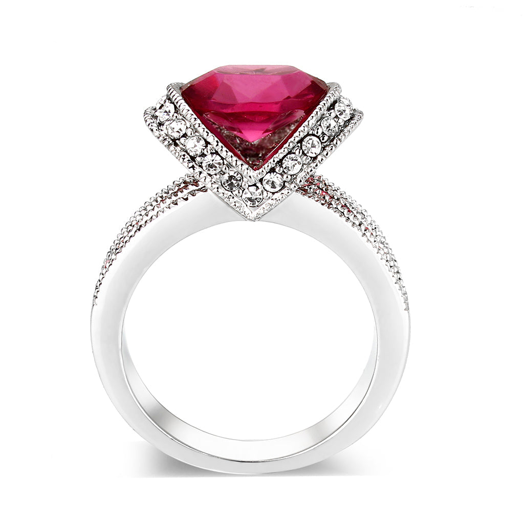Rhodium Brass Ring with CZ in Red
